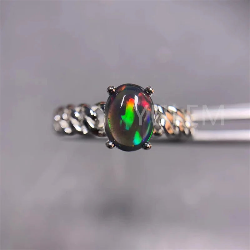 925 Silver with 18K Gold Plating Natural Opal Ring for Women