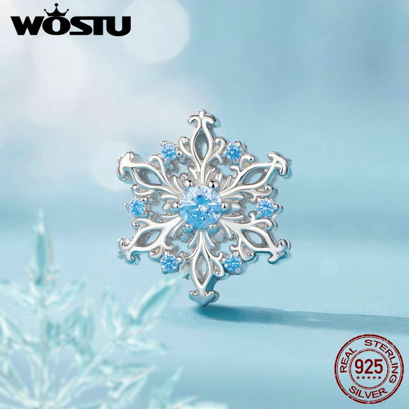 925 Sterling Silver Blue Snowflake Pendant Charm Beads for Bracelet or Necklace