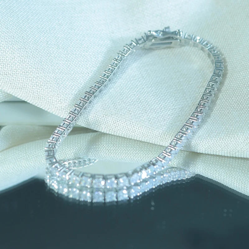 925 Sterling Silver White Zircon Tennis Bracelet, 3mm, 16-18cm for Women