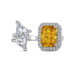 Sterling Silver Crushed Ice Cut Lab Citrine Gemstone Ring for Women