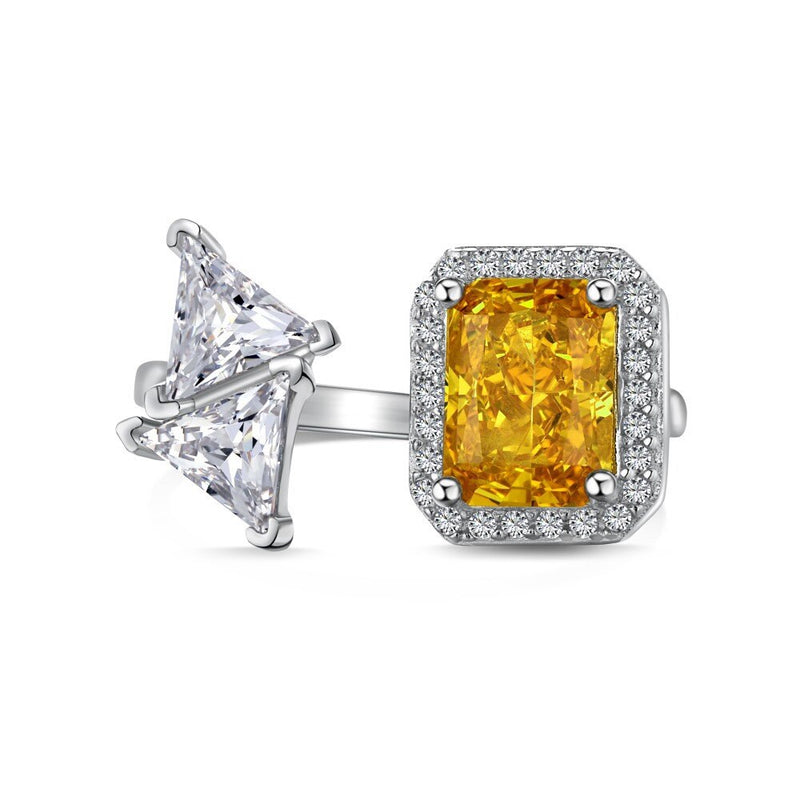 Sterling Silver Crushed Ice Cut Lab Citrine Gemstone Ring for Women