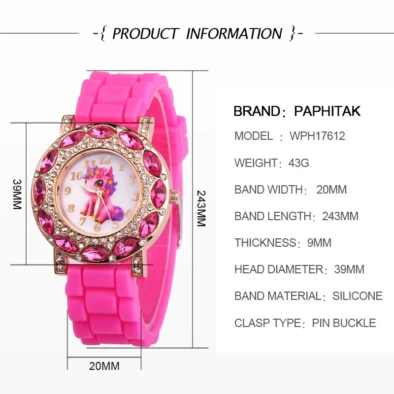 Pink Silicone Unicorn Cartoon Quartz Watch for Girls