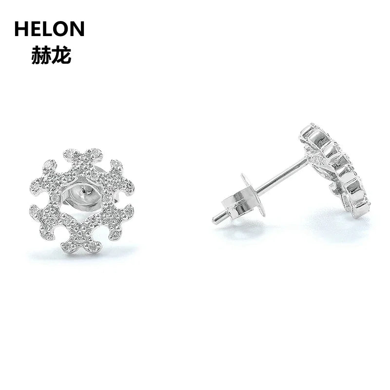 14k White Gold Natural Diamond Snowflake Stud Earrings for Women