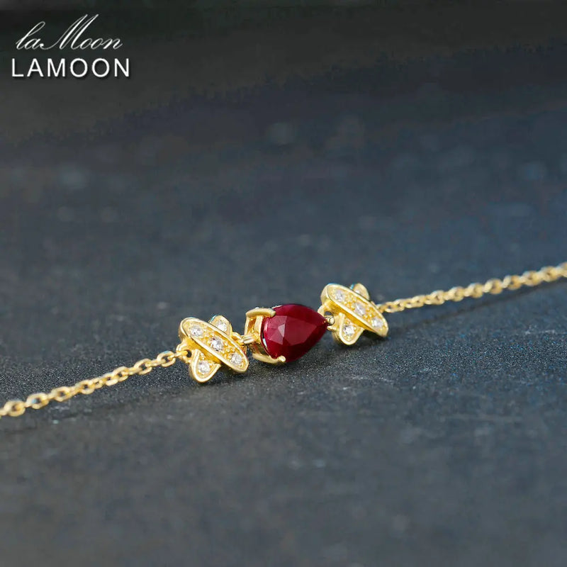 925 Sterling Silver Gold Vermeil Natural Ruby Bracelet for Women