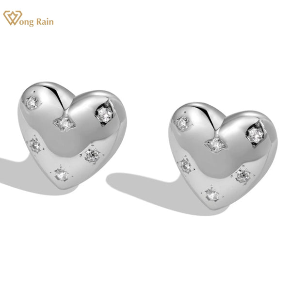 Wong Rain 18K Gold Plated 925 Sterling Silver Lab Sapphire Gemstone Sparkling Love Heart Ear Studs Earrings Jewelry for Women