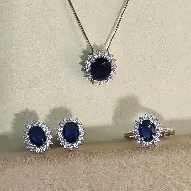 925 Sterling Silver Nano Sapphire Jewelry Sets for Women