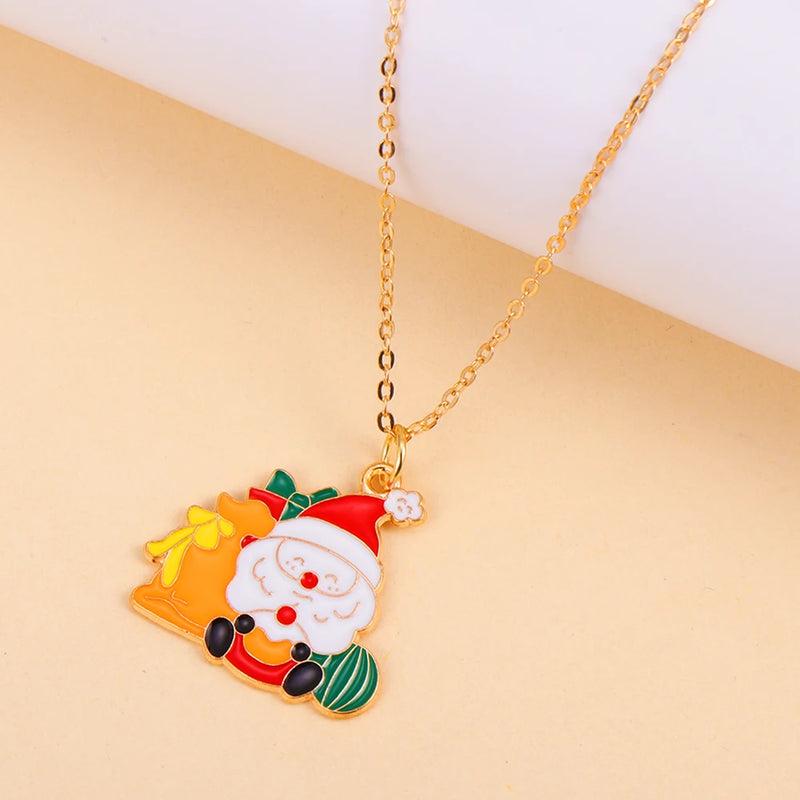 Sterling Silver Mixed Styles Santa Claus Snowman Jingle Bell Christmas Pendants Necklace for Women