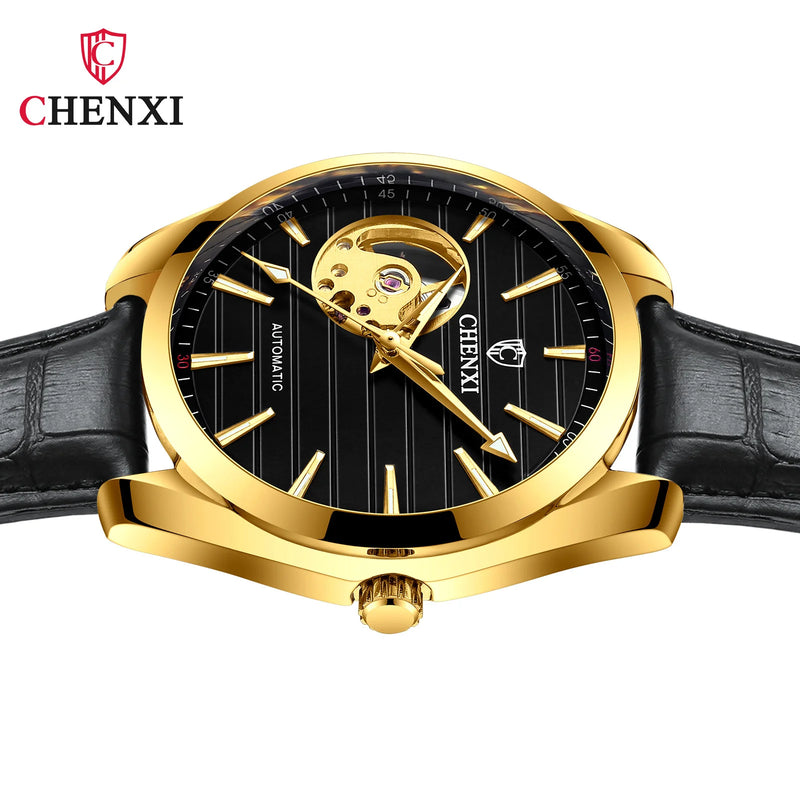 Stainless steel Leather Automatic Luminous Waterproof Watch for Men