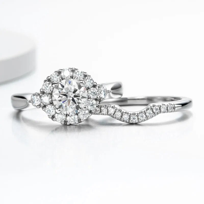 925 Silver 1ct Moissanite Engagement Ring Set for Women