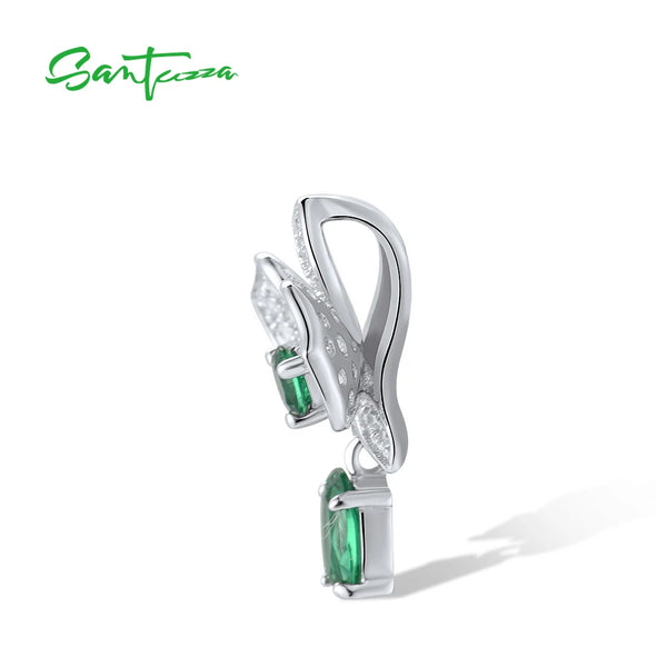 Sterling Silver Pendant with Green Spinel and Cubic Zirconia for Women