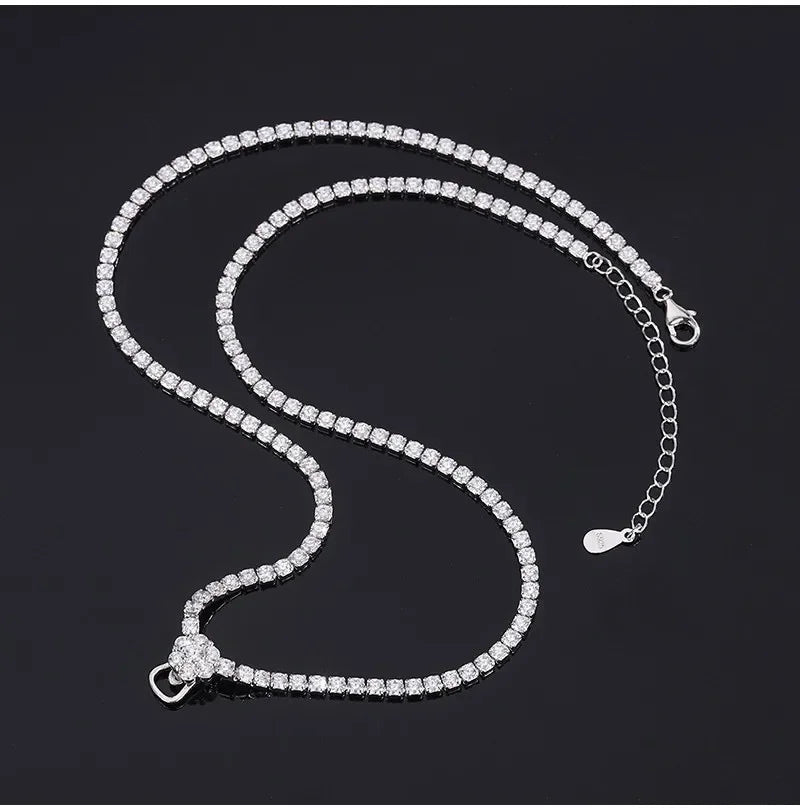 925 Sterling Silver Full Diamond Necklace, 	Luxury Wedding Jewelry for Women.