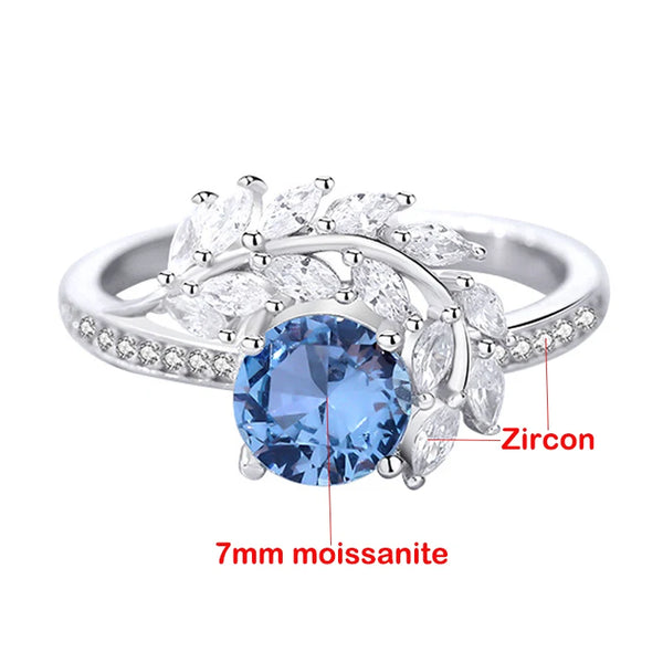 925 Sterling Silver 1.2CT Blue Round Moissanite Ring for Women