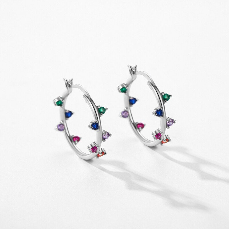 Sterling Silver Multicolor Zirconia Hoop Earrings for Women