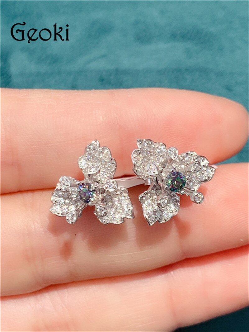 Sterling Silver 0.10 Carat Diamond & Moissanite Leaf Stud Earrings for Her