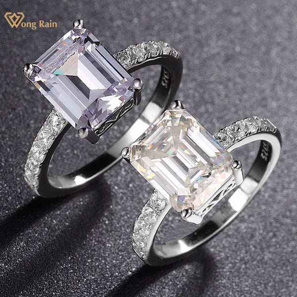 Wong Rain Classic 925 Sterling Silver 3EX VVS1 Emerald Cut 4CT Real Moissanite Pass Test Diamond Women Ring Engagement Jewelry