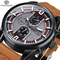 Stainless Steel Leather Strap Mechanical Watch with Date Display and Luminous Hands for Men