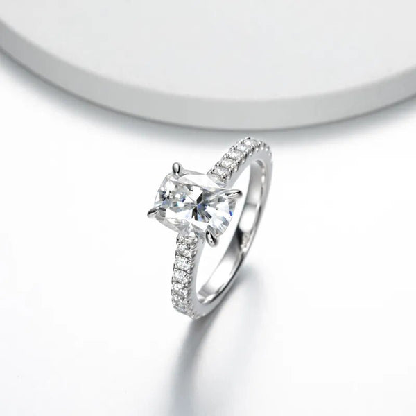 925 Sterling Silver 4.6ct Elongated Cushion Cut Moissanite Engagement Ring for Women