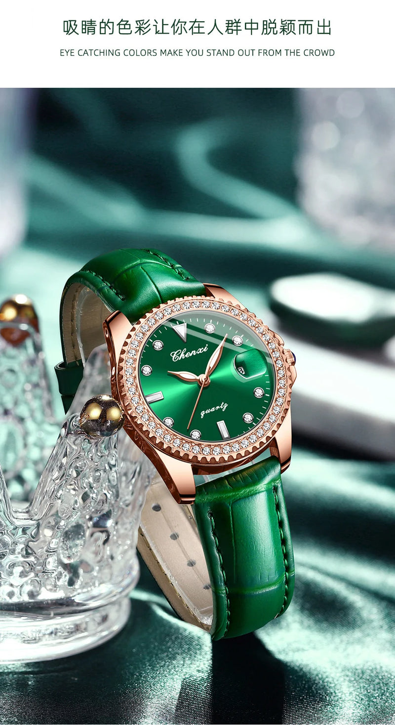 Stainless Steel Diamond Luminous Waterproof Watch for Women