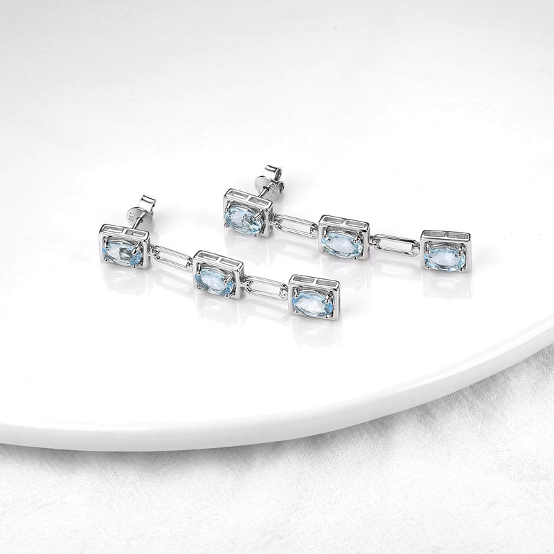 Sterling Silver 4.70 Carat Oval Aquamarine Drop Earrings for Women