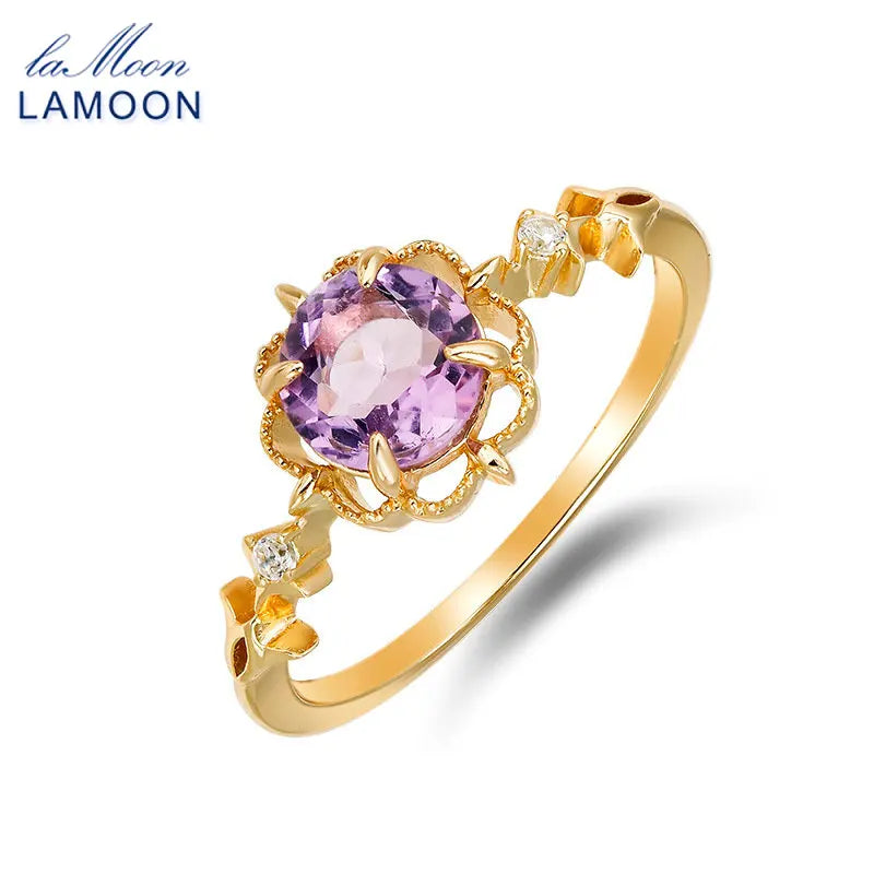 925 Sterling Silver Gold Plated Amethyst Engagement Ring for Women