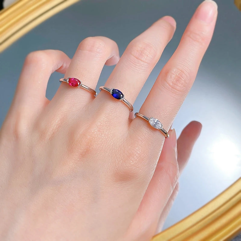 Sterling Silver Oval Cut 4*6mm Sapphire Ruby Gemstone Ring for Women