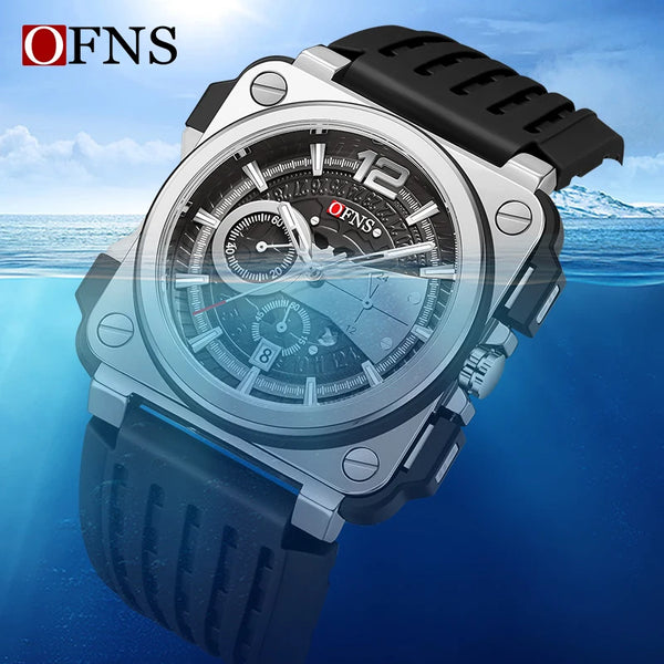 Stainless Steel Quartz Chronograph Watch with Luminous Silicone Strap for Men