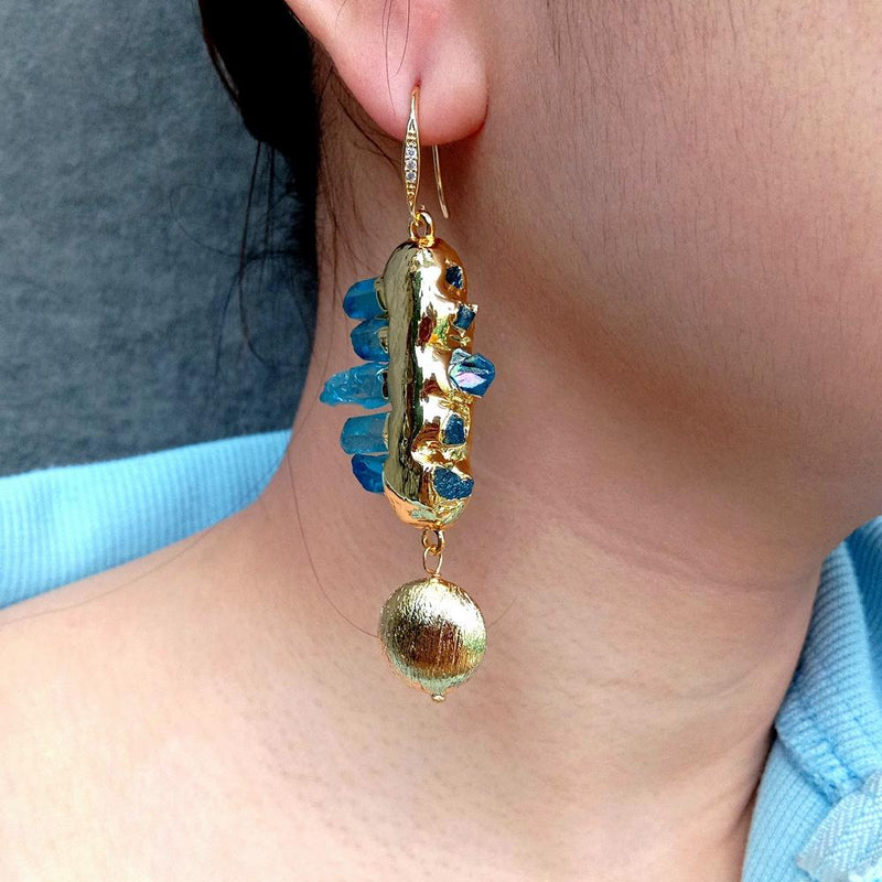 Y.YING Blue Quartz Druzy Stones Drop Earrings For Women Stones Jewelry