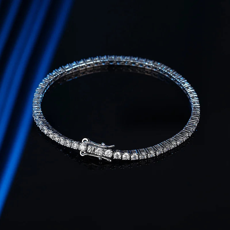 925 Silver Moissanite Tennis Bracelet with 2.5mm D Color Round Cut Stones for Women