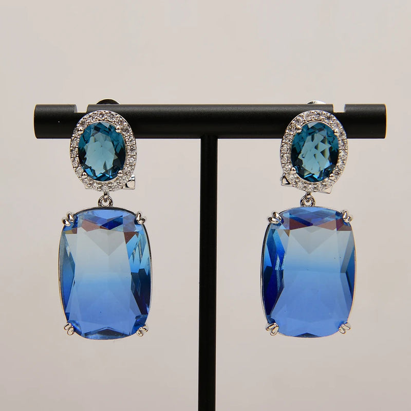 14K Gold Blue Crystal Zircon Drop Earrings for Women