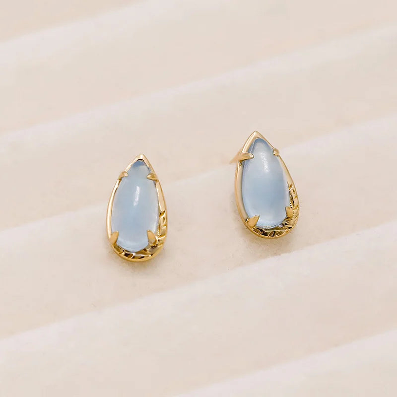 925 Sterling Silver Gold Vermeil Aquamarine Stud Earrings for Women