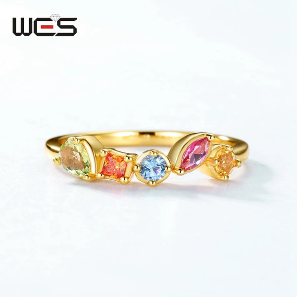 Sterling Silver Rainbow Zircon Rings for Women