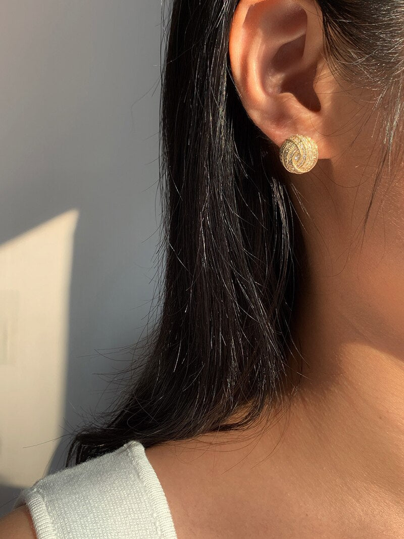 18K Yellow Gold Natural Diamond Ball Earrings for Women