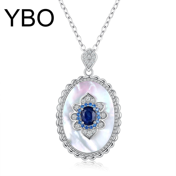 Sterling Silver Sapphire Flower Pendant Necklace for Women