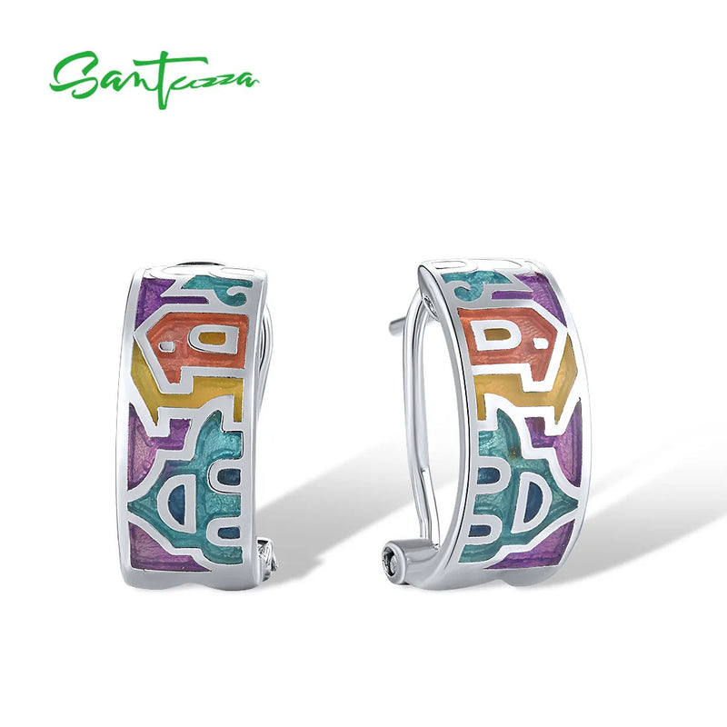 Sterling Silver Colorful Sparkling Stones Enamel Earrings for Women