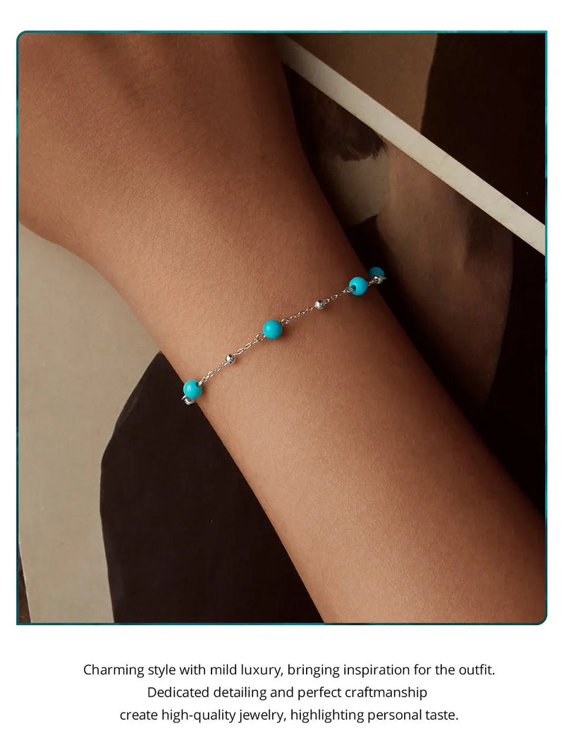 Sterling Silver Turquoise Chain Bracelet for Women