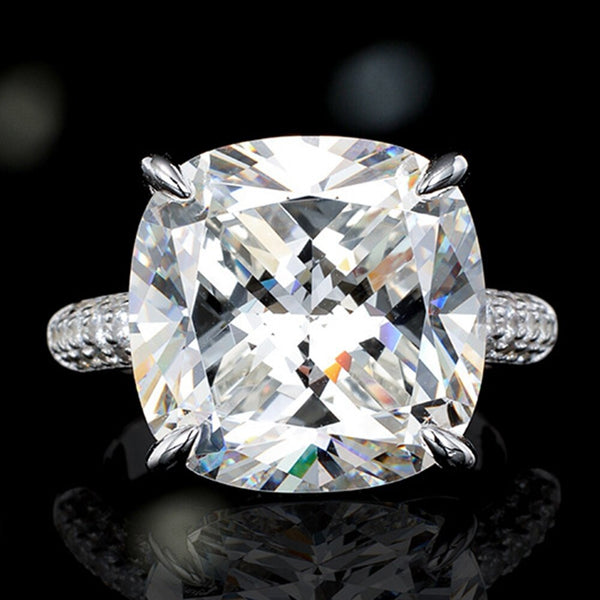 Wong Rain Classic 925 Sterling Silver Cushion Cut Lab White Sapphire Gemstone Wedding Engagement Jewelry Ring Anniversary Gift