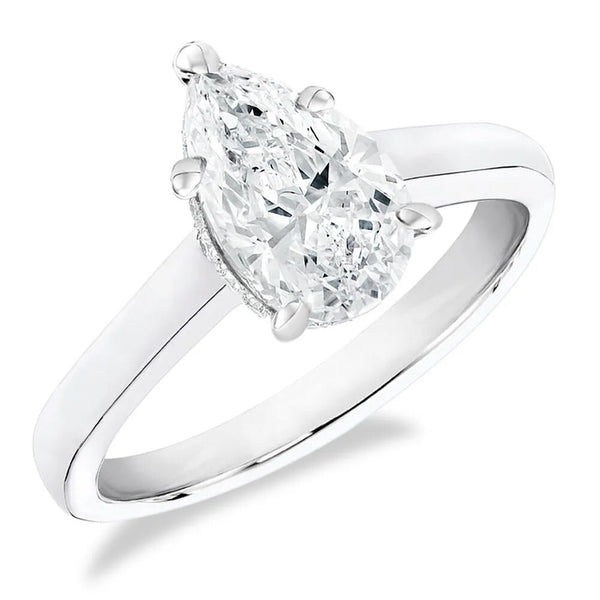 925 Sterling Silver Pear Shaped Moissanite Solitaire Engagement Ring for Women