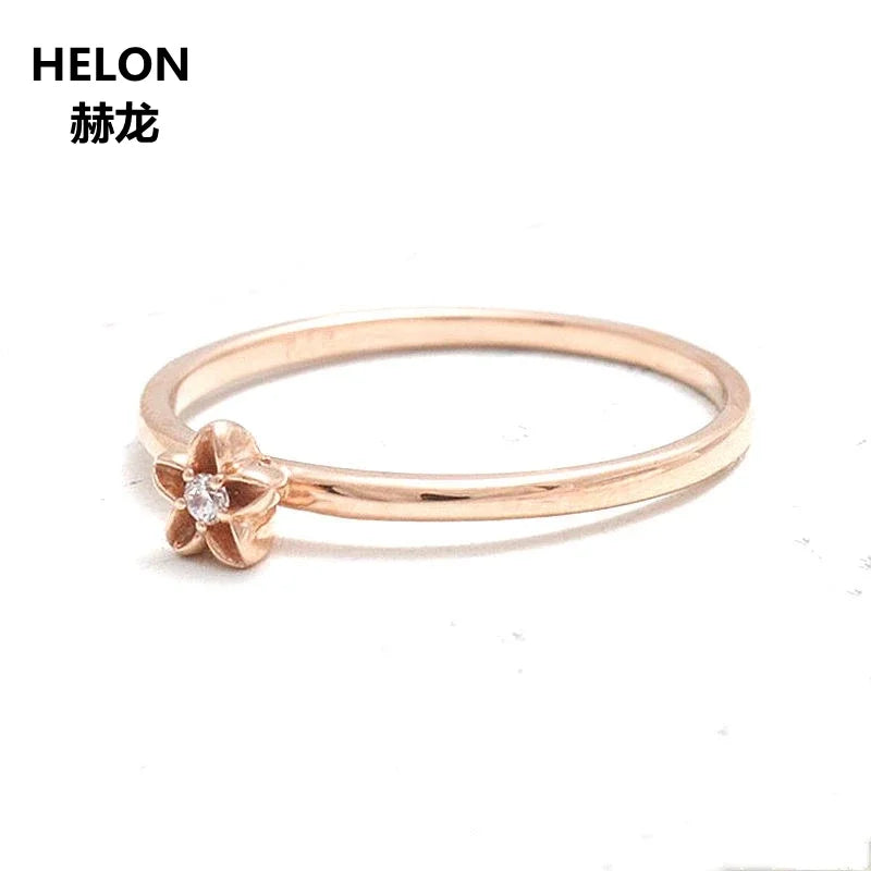 14k Rose Gold Natural Diamond Flower Engagement Ring for Women