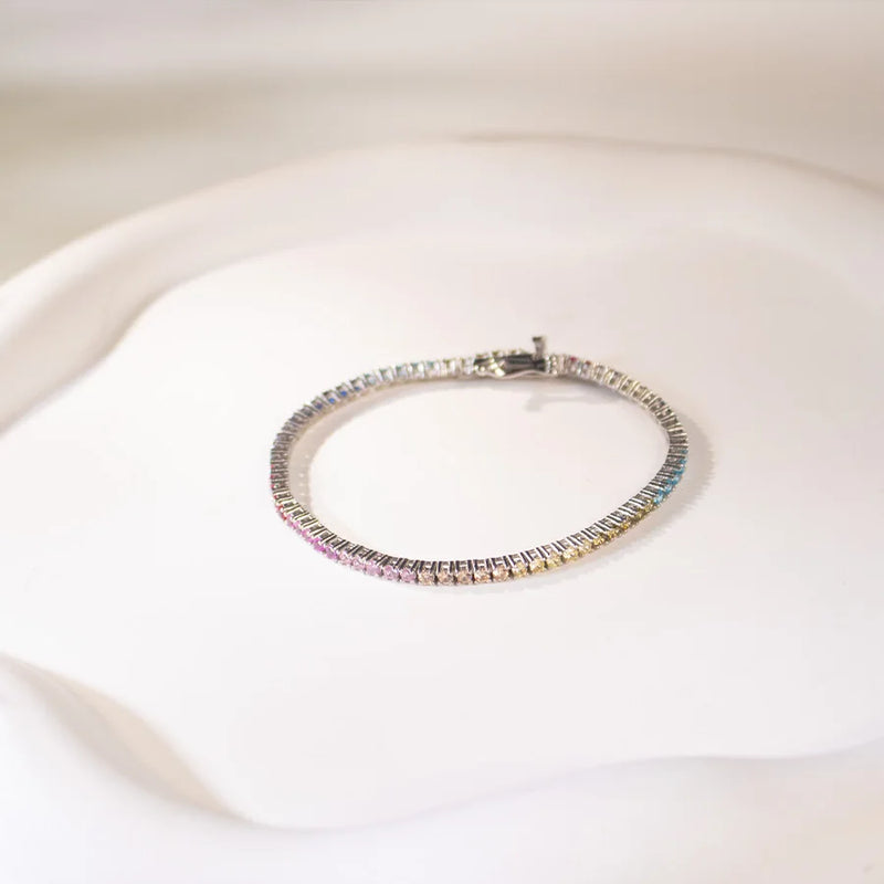 Silver 925 Rainbow Tennis Bracelet for Woman