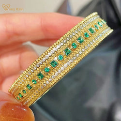 18K Gold Plated 925 Sterling Silver Bracelet with Emerald and Diamond Gems