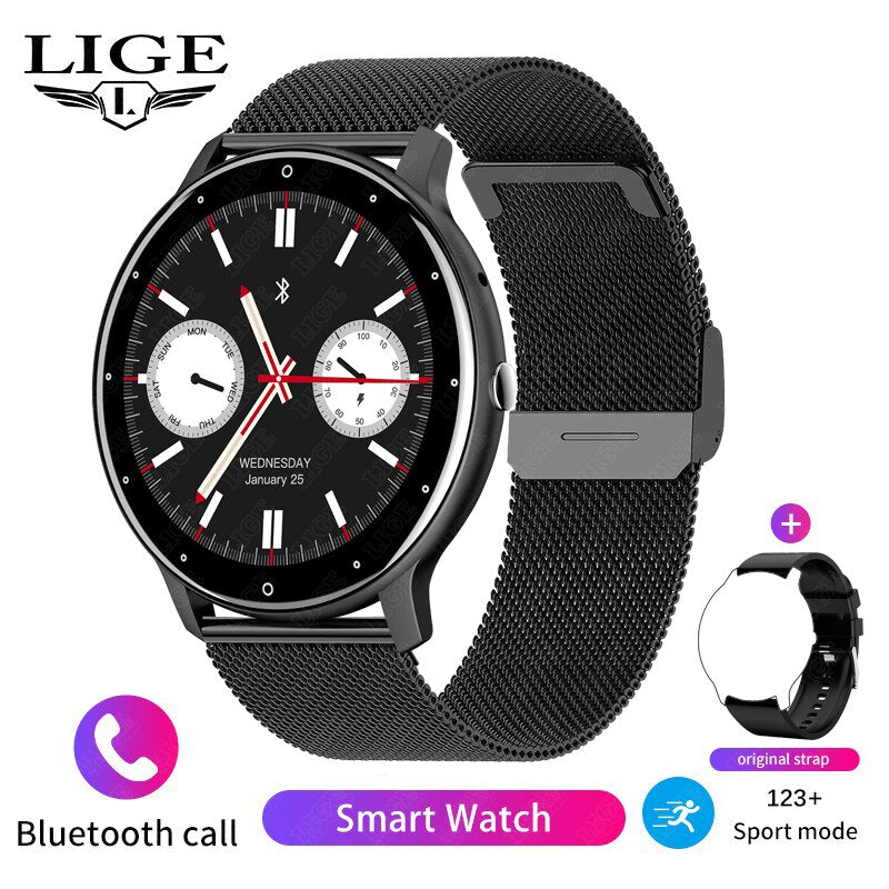 Stainless Steel Smart Watch with Bluetooth, Call, Voice Assistant, Custom Dial, and Blood Oxygen Monitoring for Men