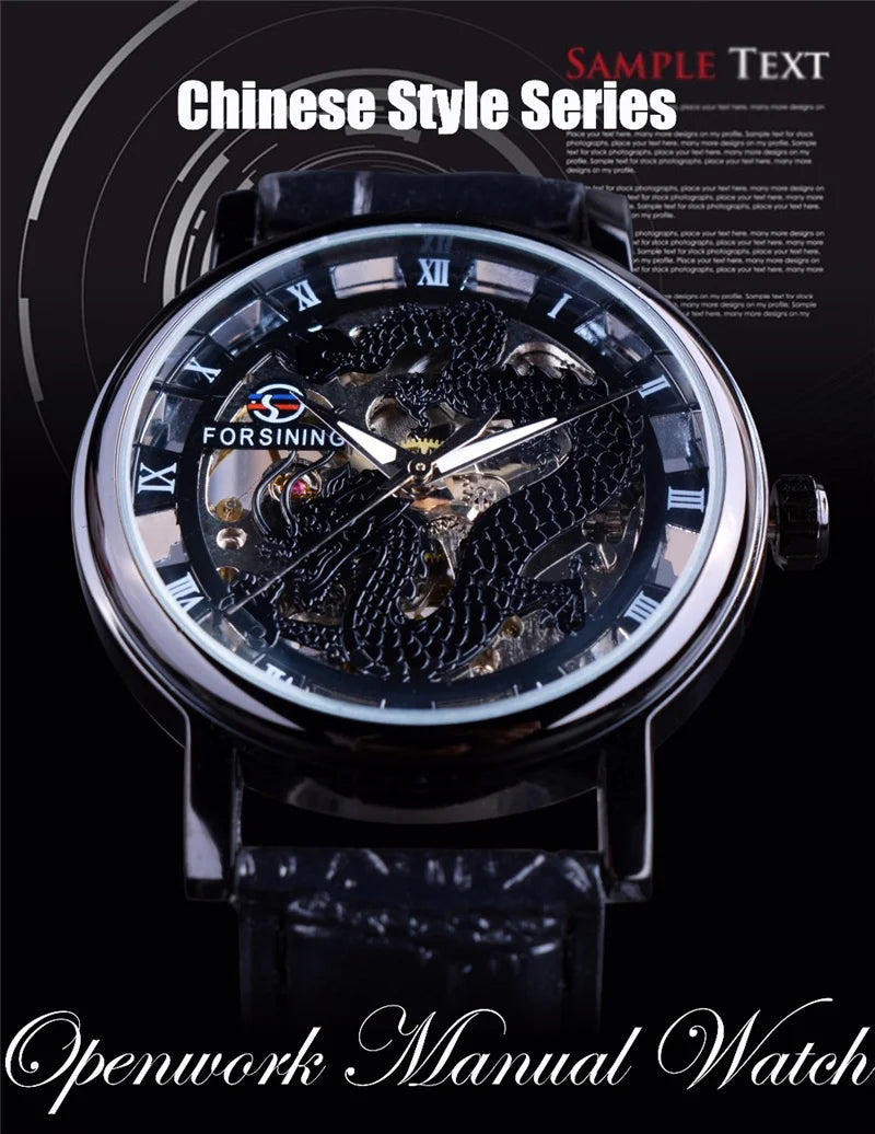 Stainless Steel Dragon Skeleton Mechanical Watch for Men