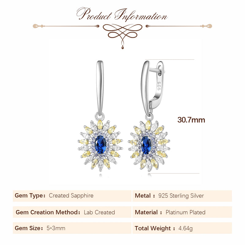 925 Sterling Silver Created Sapphire Earrings for Women