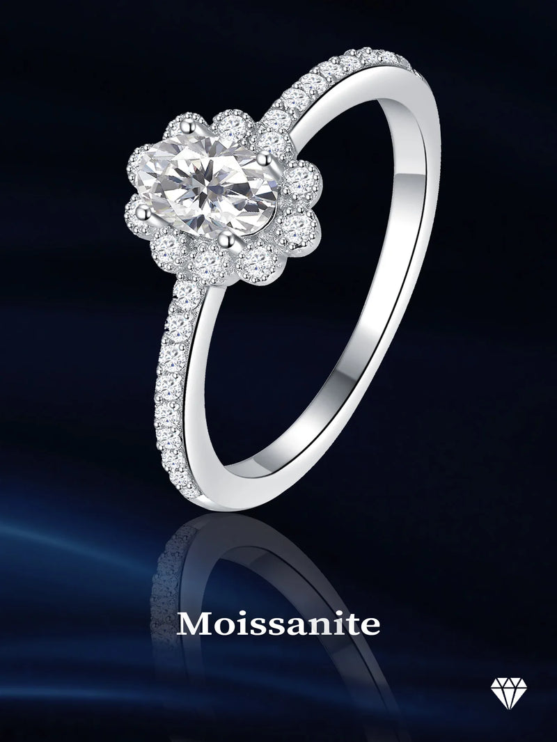 Sterling Silver Moissanite Oval Sunflower Ring for Women