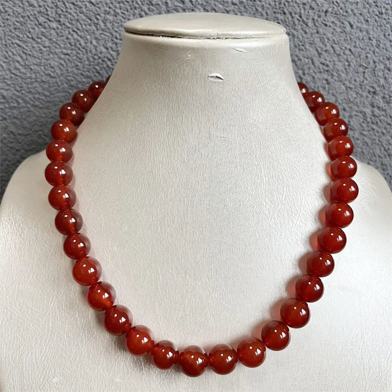 925 Sterling Silver Red Agate Choker Necklace for Women