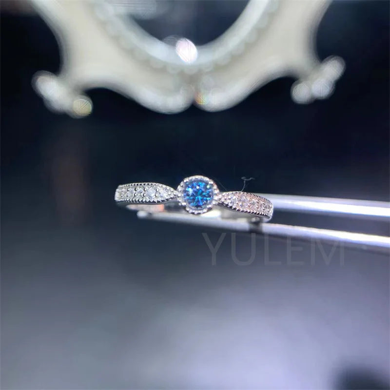 925 Silver Blue Moissanite Ring for Women