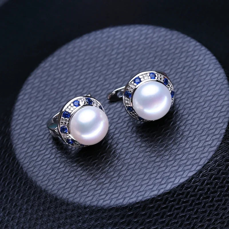 Sterling Silver Natural Pearl Crystal Sapphire Emerald Earrings For Women