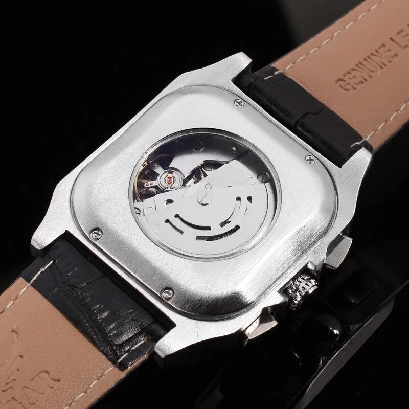 Stainless Steel Leather Strap Automatic Mechanical Watch for Men