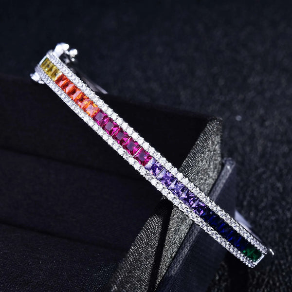 Platinum Plating Rainbow Zircon Square Bangle for Women