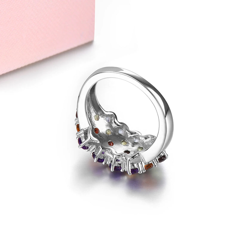 Sterling Silver Amethyst Peridot Ring 3 Carattw for Women